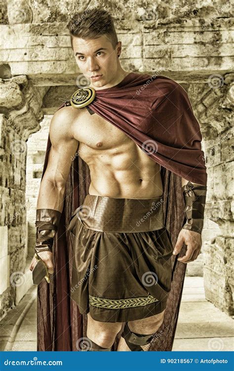 Male Model In Roman Soldier Costume Stock Photo