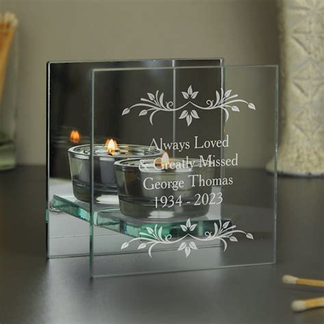 Personalised Sentiments Mirrored Glass Tea Light Candle Holder