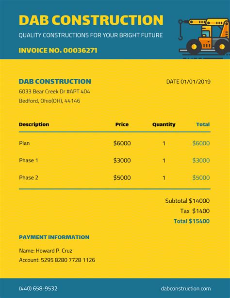 Construction Company Invoice Template