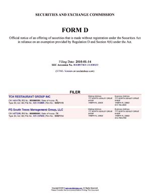 Fillable Online TCH RESTAURANT GROUP INC Form D Filing Date 01 14