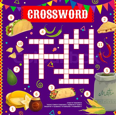 Mexican food and meals crossword grid worksheet | Stock vector | Colourbox