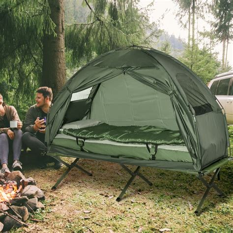 Outsunny Deluxe 4-in-1 Compact Folding Shelter Tent with Sleeping Bag Air Mattress Pillow ...