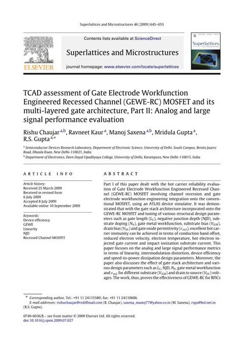 PDF TCAD Assessment Of Gate Electrode Workfunction Engineered