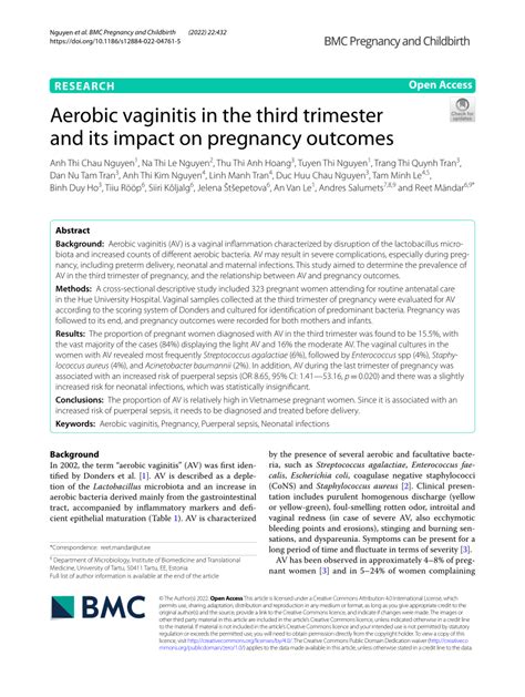 PDF Aerobic Vaginitis In The Third Trimester And Its Impact On