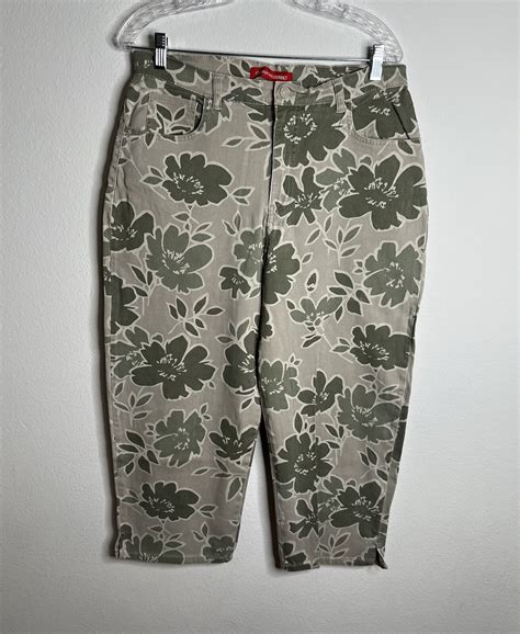Gloria Vanderbilt Capri Pants Tan Floral Stretch Pock… - Gem