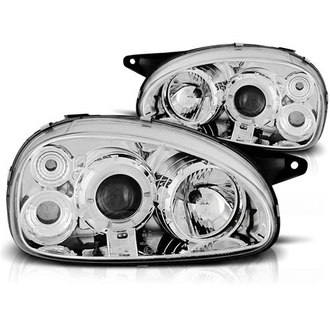 2 Phares Avant Opel Corsa B 93 00 Angel Eyes Chrome YakaEquiper