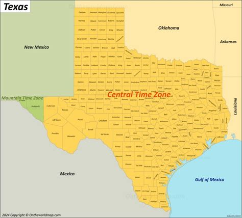 Texas Time Zones Map Time In Texas Ontheworldmap