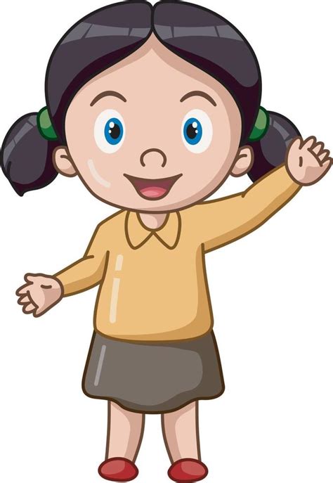 Cute little girl cartoon waving hand 19946919 Vector Art at Vecteezy