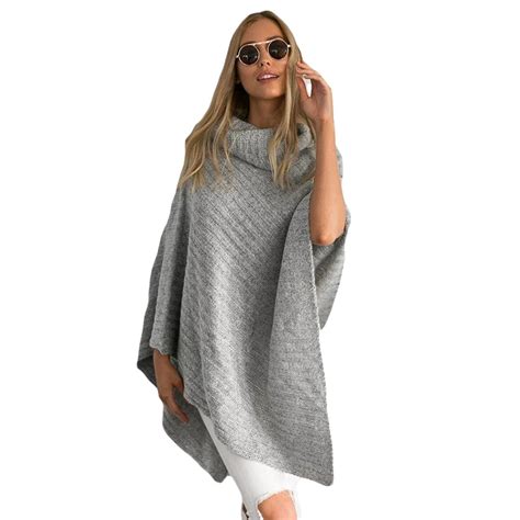 Autumn Winter Womens Sweaters Knitted Sweater Poncho Solid Color