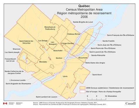 Geographical map of 2006 Census Metropolitan Area of Québec Quebec