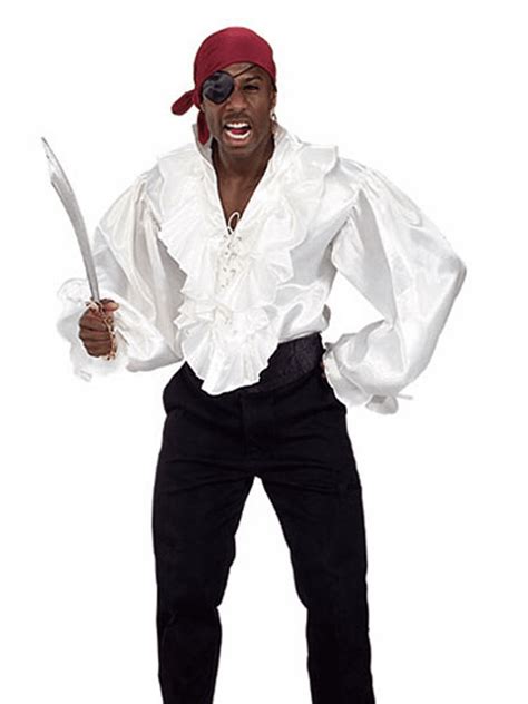 White Satin Pirate Shirt Adult Costume Jerry Seinfeld Puffy Ruffles ...