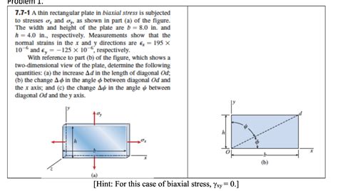 Solved 7 7 1 A Thin Rectangular Plate In Biaxial Stress Is Chegg