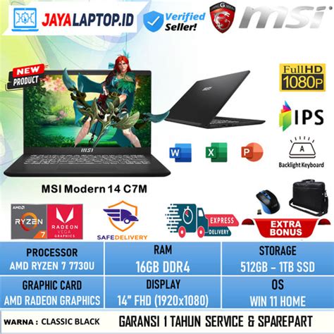 Jual Laptop Baru Msi Modern C M Ryzen U Ram Gb Tb Ssd Fhd