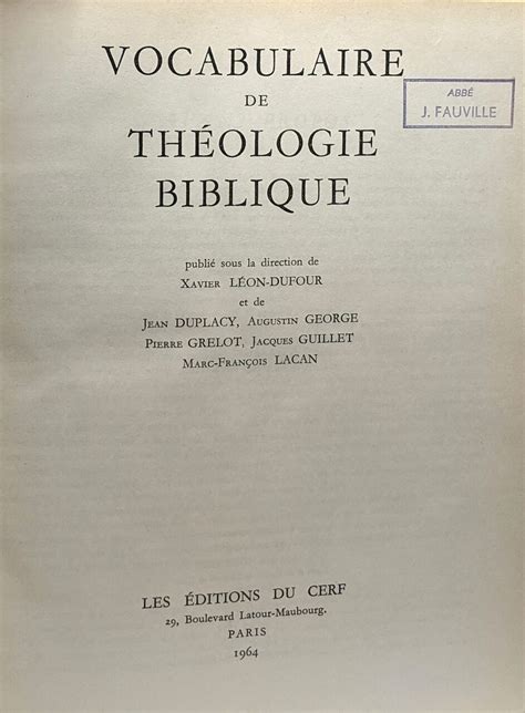 Vocabulaire De Th Ologie Biblique By L On Dufour Ss La Direction De