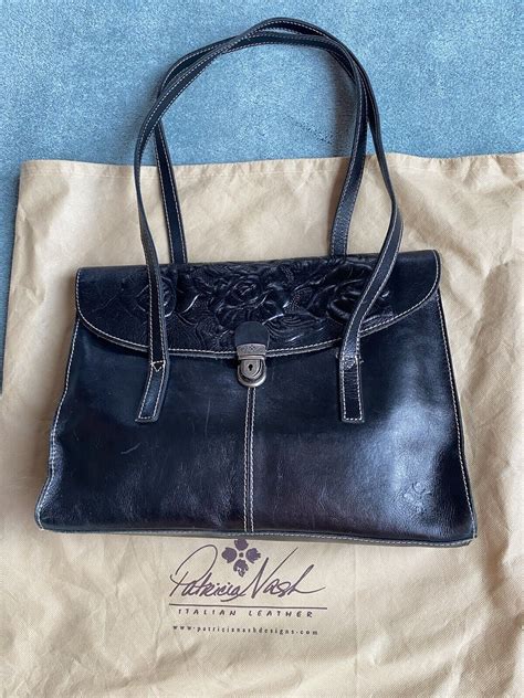 Patricia Nash Black Tooled Shoulder Bag Gem