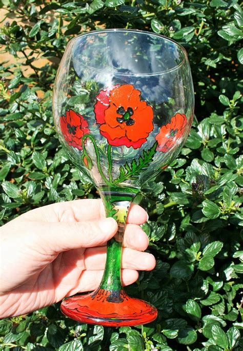 Poppy Gin Glass Hand Painted Gin Glass Red Poppies Glass Etsy Uk