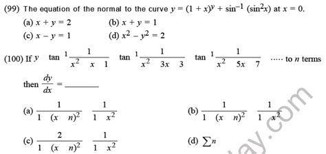 Jee Mathematics Application Of Derivatives Mcqs Set D Multiple Choice