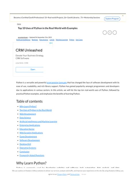 Top 10 Uses Of Python In The Real World With Examples Pdf Python Programming Language