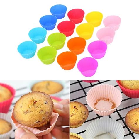 Colorful 16pcslot 7cm Muffin Cupcake Mould Round Shape Silicone