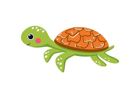 Funny baby sea turtle swimming underwater. Cute vector illustration ...