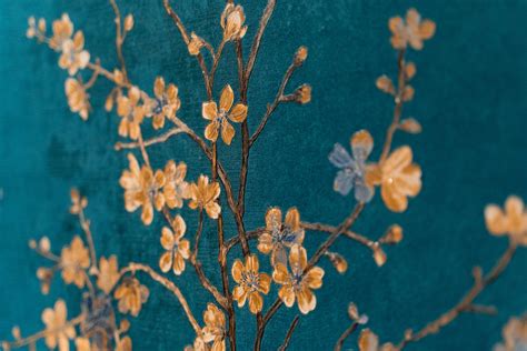 Download Gold Cherry Blossom Painting Blue Background Wallpaper