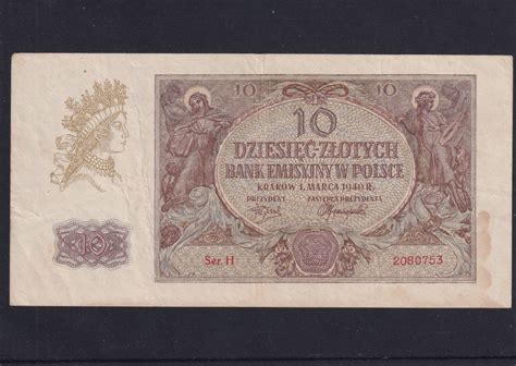 Drittes Reich Generalgouvernement 10 Zlotych 1940 Ro574azwk 29a