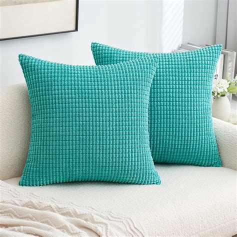 Miulee Pack Of 2 Turquoise Decorative Throw Pillow Covers Soft Corduroy Pillow Covers Pillowcase