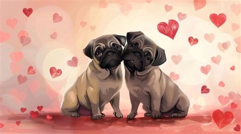 Premium Photo Two Pugs With Hearts On Them One Of Which Is A Drawing