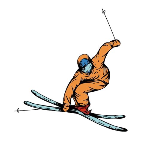 Premium Vector Skier Mountain Skier Rides Hand Drawn Line Sketch