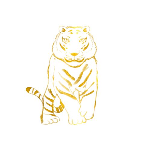 Dessin Au Trait Doré Traditionnel Tigre Bronzant Png Tradition D Or