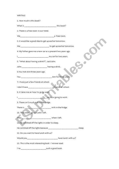 English Worksheets Rephrasing B