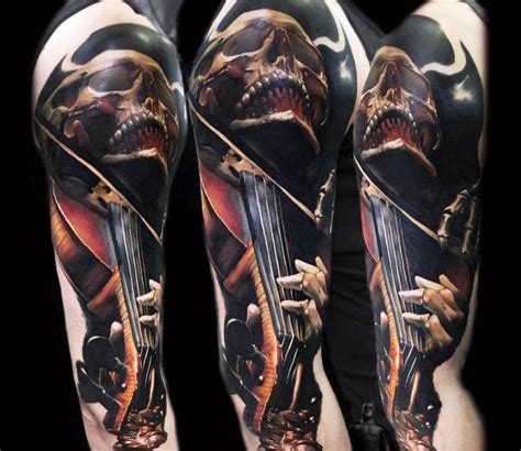 Musician Skull Tattoo By Sasha O Kharin Post 14582 Tattoos For Guys