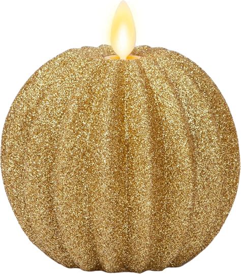 Luminara Flameless Candle Gold Ribbed Glitter Sphere Unscented Real