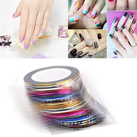 30 Pcs Lot Nail Art Striping Tape Line Mixed Colors For Nail Striping