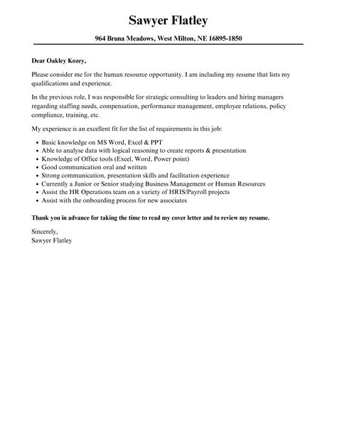 Human Resource Cover Letter Velvet Jobs