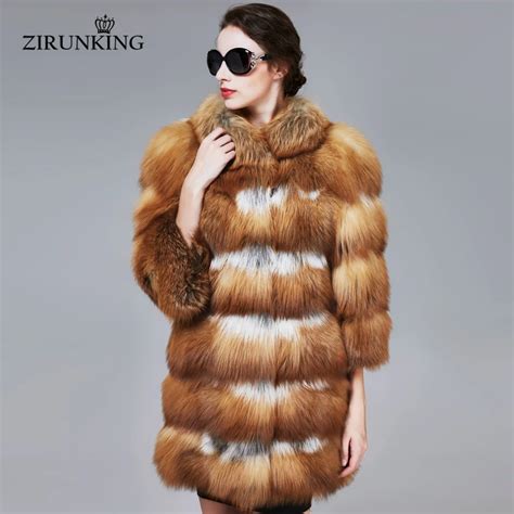 Zirunking Winter Thick Warm Real Red Fox Fur Coats Women Natural Color