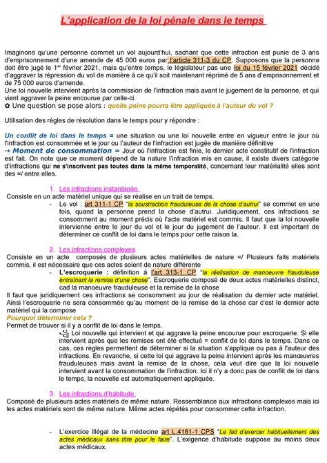 Dp Application De La Loi P Nale Dans Le Temps Lapplication De La