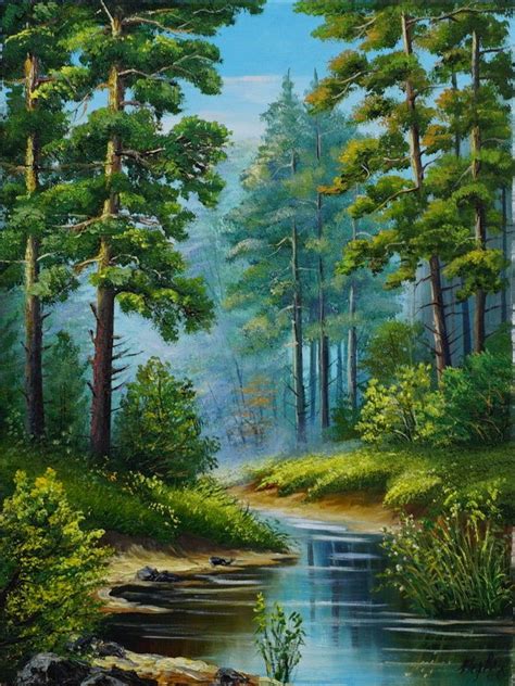 Oil Painting Forest landscape In the beautiful Forest | Etsy | Scenery ...