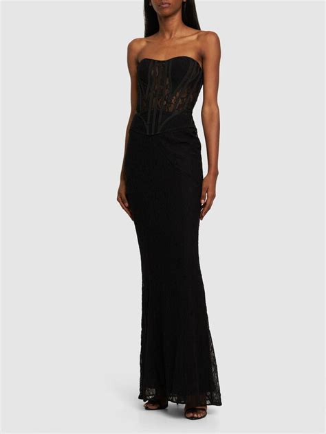 Dolce And Gabbana Strapless Lace Corset Gown Black Editorialist