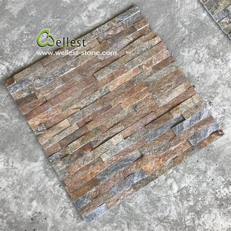 Wholesale Golden Rusty Quartzite Ledgestone Tile Wall Stone Veneer