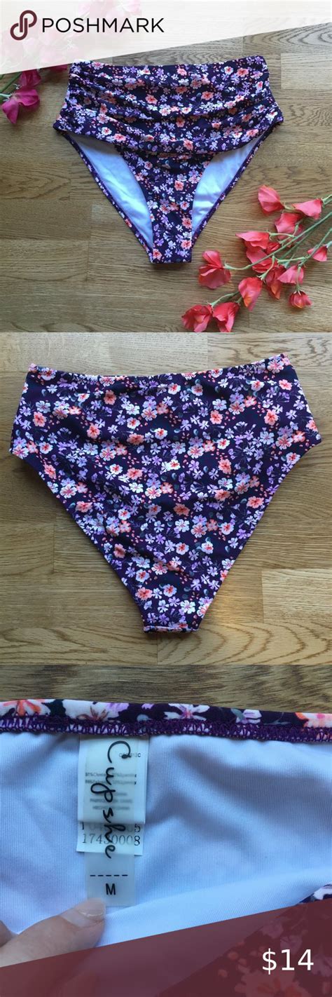 NWOT Cupshe Floral High Waisted Bikini Bottoms Super Cute Purple And