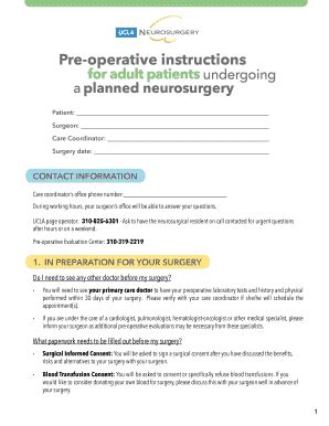 Preoperative Instructions Fill And Sign Printable Template Online