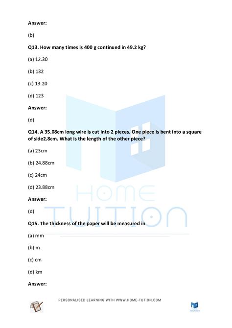 Cbse Class 5 Maths Measurement Worksheet Free Pdf Home Tution