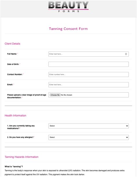 Tanning Consent Form Online Form Templates Pdfs