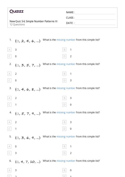 50 Number Patterns Worksheets For 6th Class On Quizizz Free