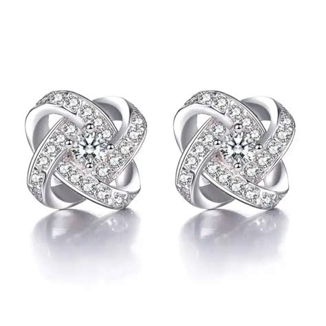 Sterling Silver Shimmering Cubic Zirconia Knot Stud Earrings