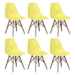 Kit 6 Cadeiras Charles Eames Eiffel Wood Design Amarelo Amarela Leroy