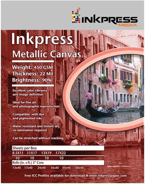 Amazon Inkpress Metallic Canvas Inkjet Printer Media 450 Gsm 22