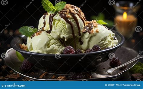 Homemade Ice Cream Sundae A Refreshing Summer Indulgence With Berries Generated By Ai Stock