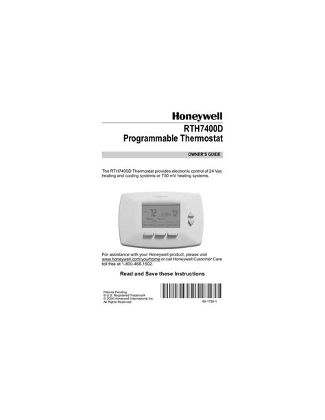 Honeywell Thermostat Rth D Rth D User Manual Manualzz